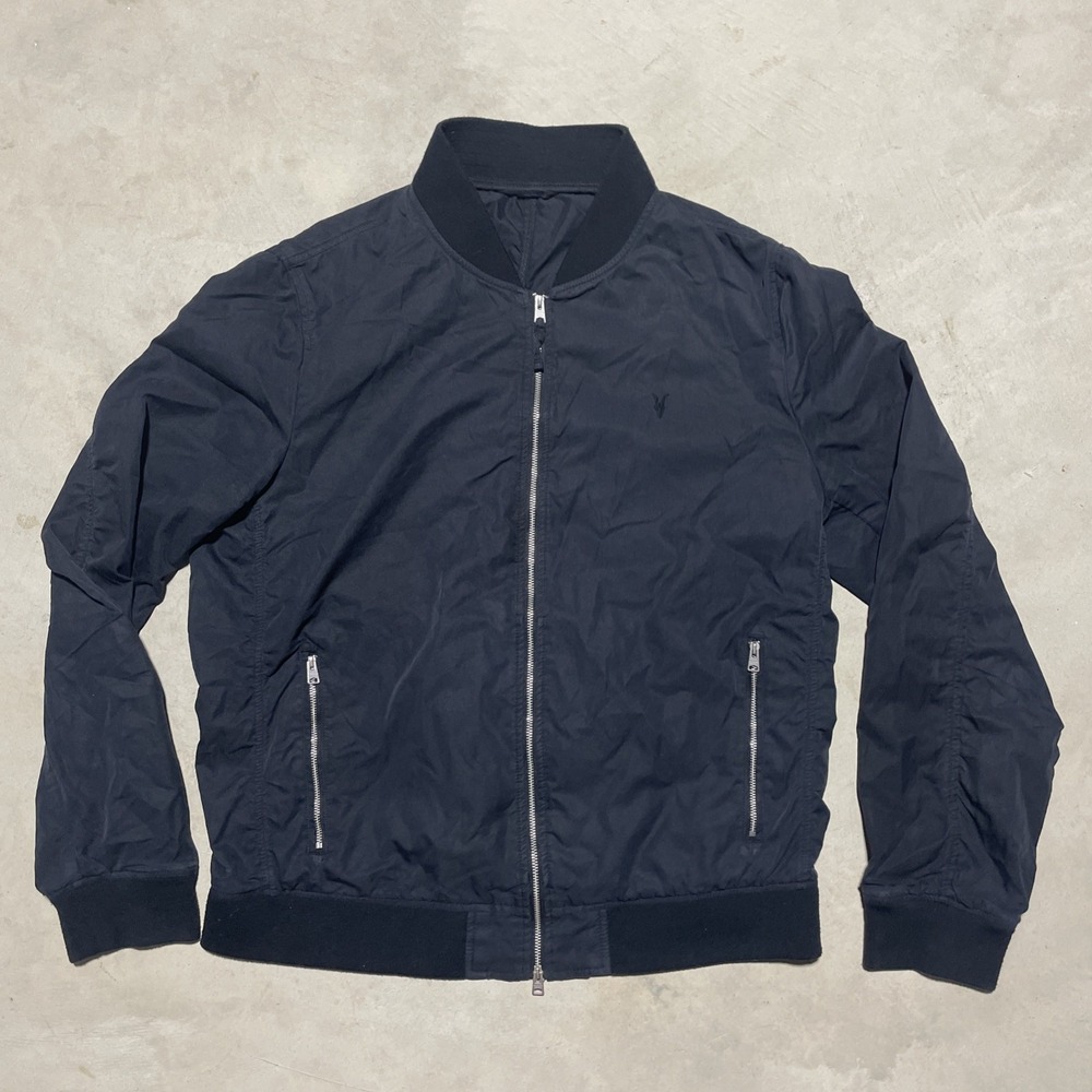 AllSaints Fleet Bomber Jacket Men's SZ Large Black Khaki Lightweight Zip Up